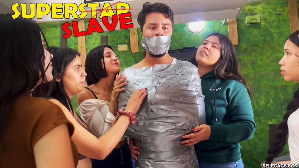 Rude Superstar Mummified and Gagged by Bratty Fangirls