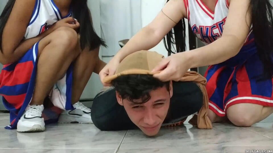 Football Player Pantyhosed And Hogtied On The Floor By Two Cheerleaders! — gallery-1