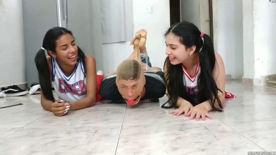 Football Player Pantyhosed And Hogtied On The Floor By Two Cheerleaders! — gallery-3