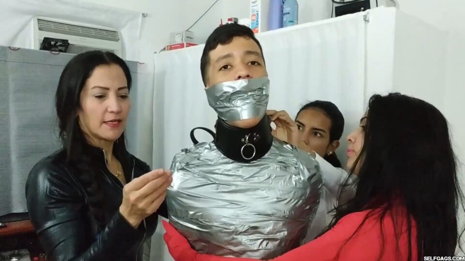 Latino Hunk Heavily Mummified by Cooperative Femdom Women — gallery-2