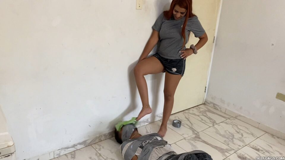 Lazy Bound Step-Brother Effectively Gagged And Hooded With Step-Sister’s Dirty Panties! — gallery-5