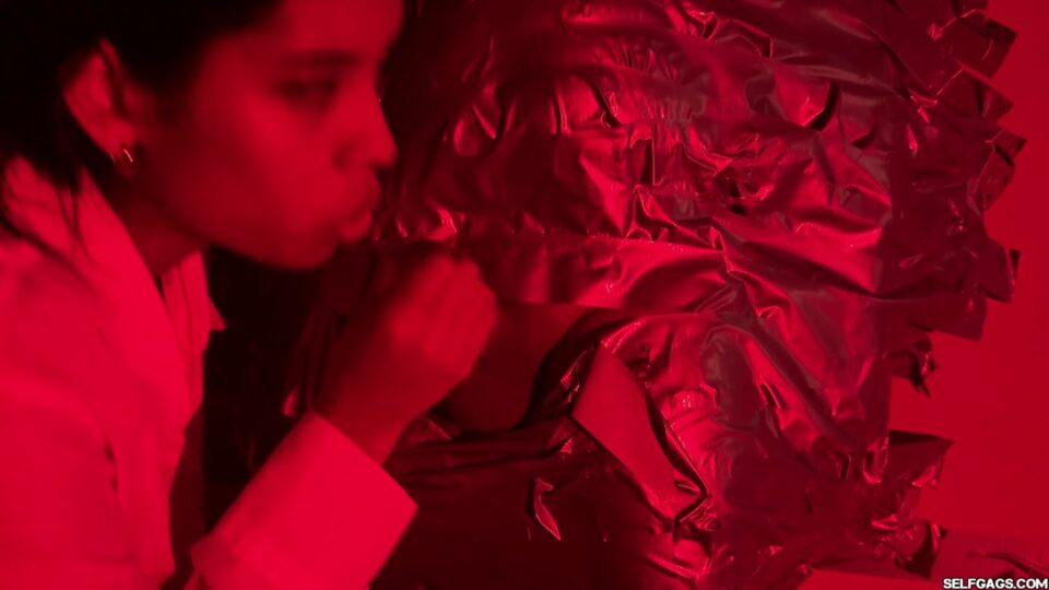 Red Room Wall-Taped Slave: Mistress Diana Edges & Tapes His Cock Mid-Orgasm — gallery-6