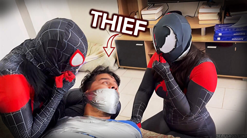 Thief Mummified By Tape Gag Loving Spider-Girls! — poster